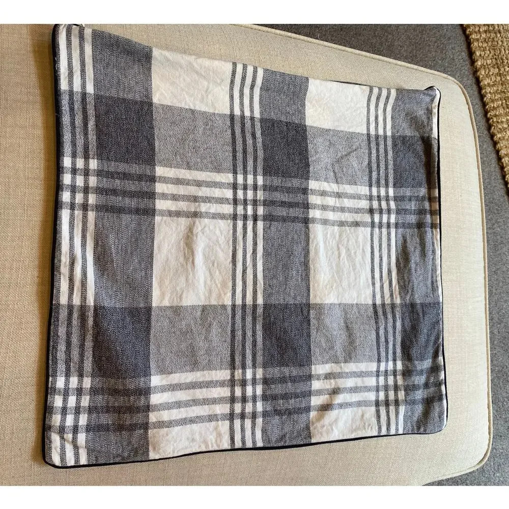 Lauren Ralph Lauren Gray & White Plaid Square Throw Pillow Cover 20x20 Flannel